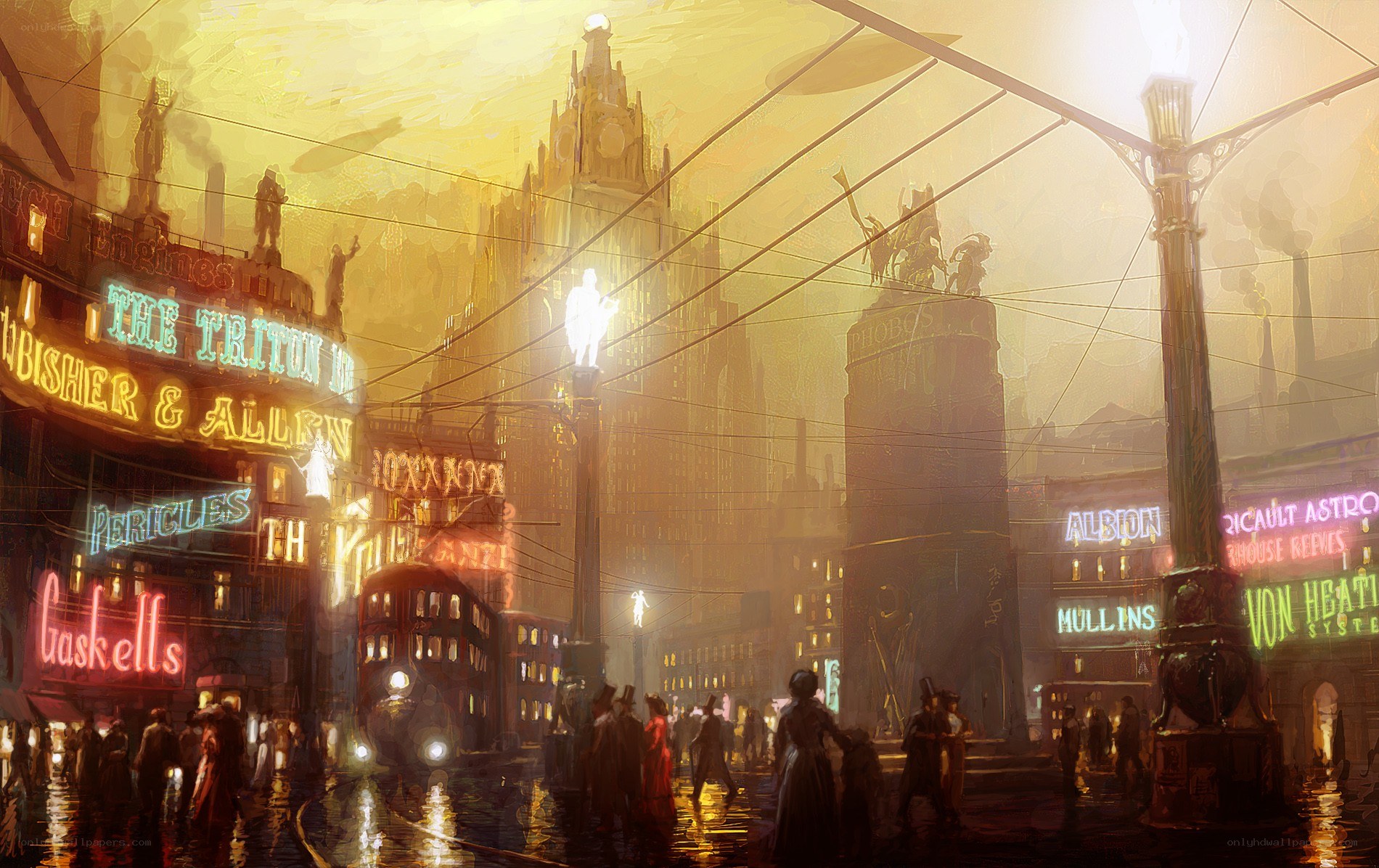 steampunk city at night