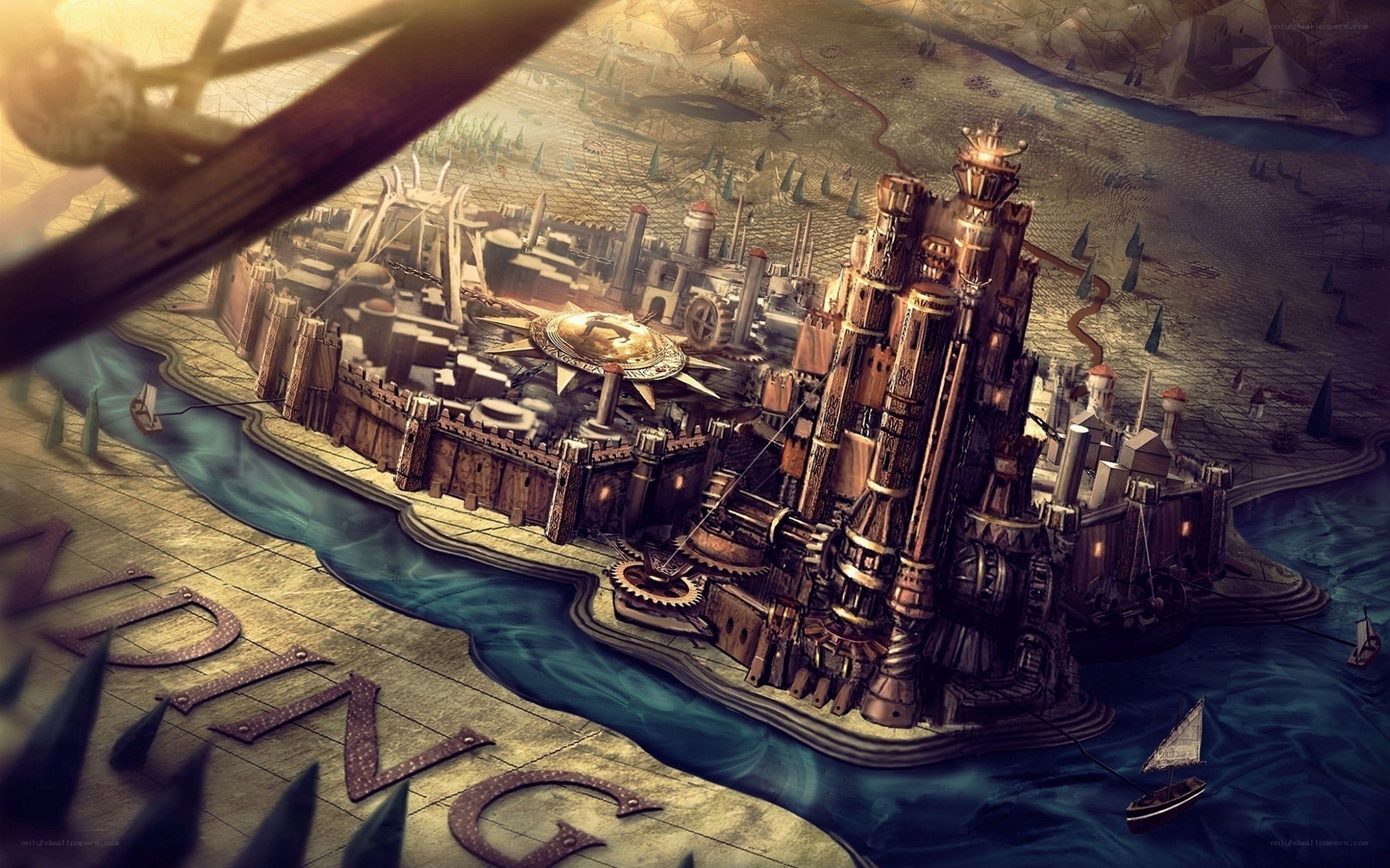 steampunk city on a map