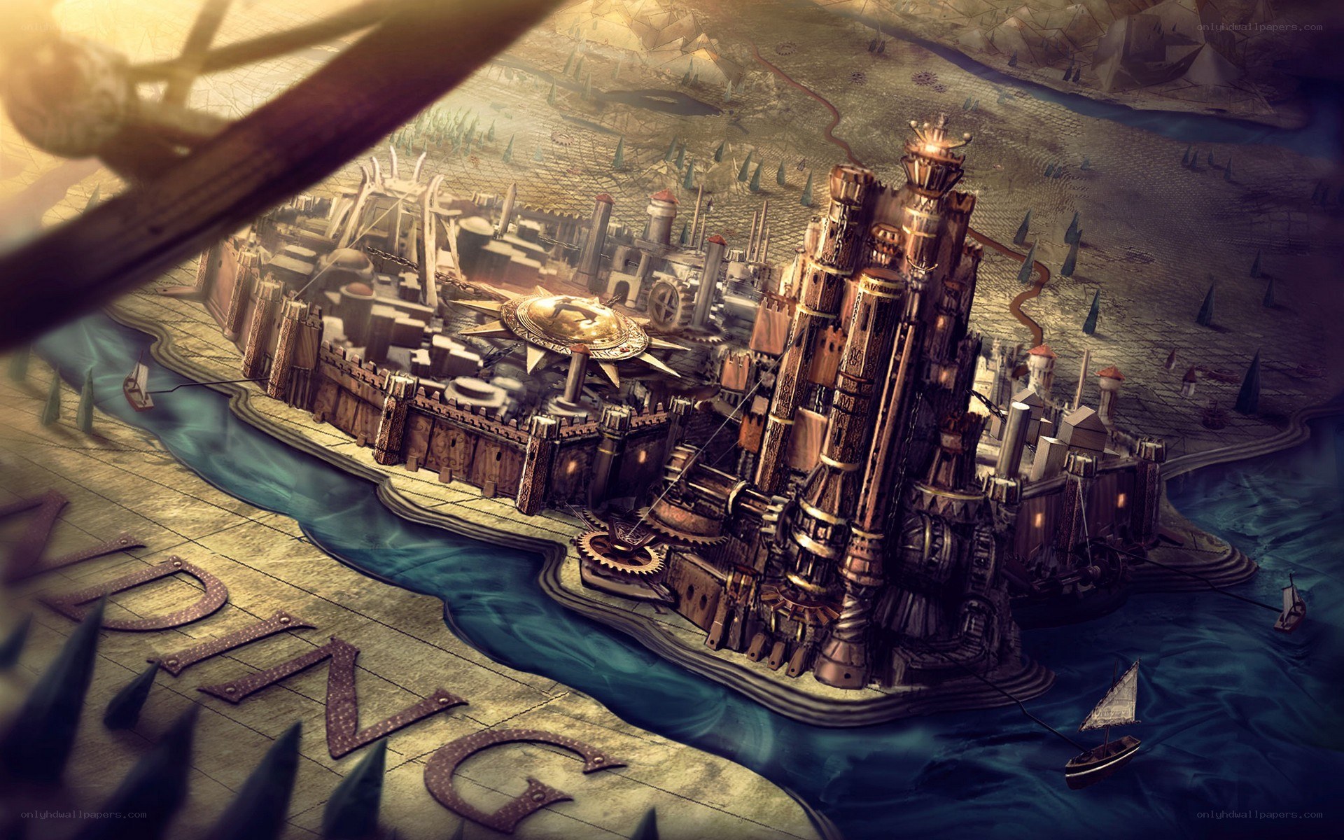 steampunk city on a map