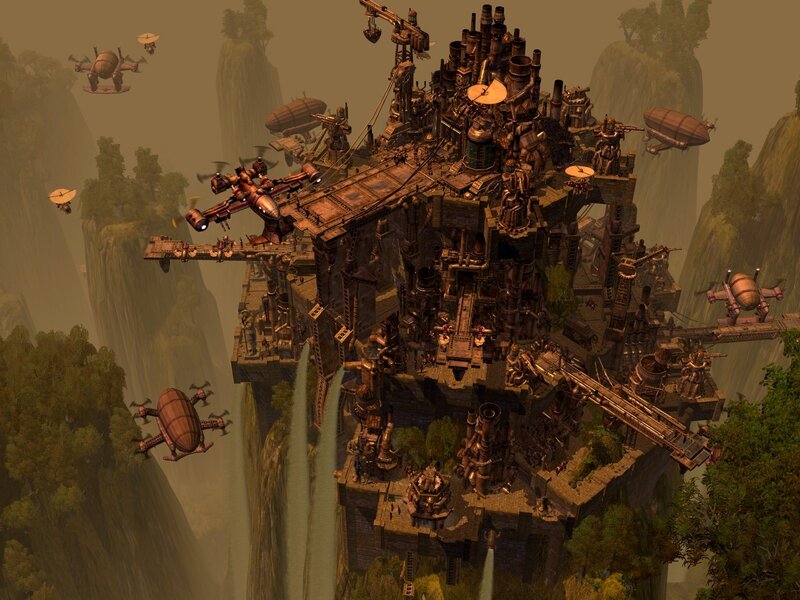 Steampunk City on Cliff — Brown