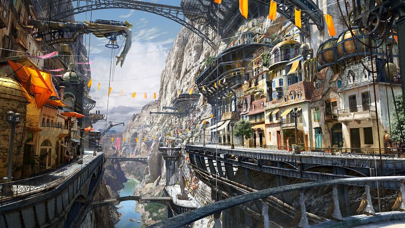 Steampunk City on Cliff