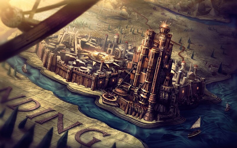 Steampunk City on Island — Brown