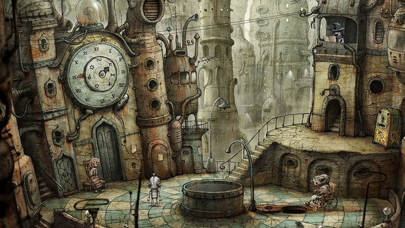 steampunk city scene
