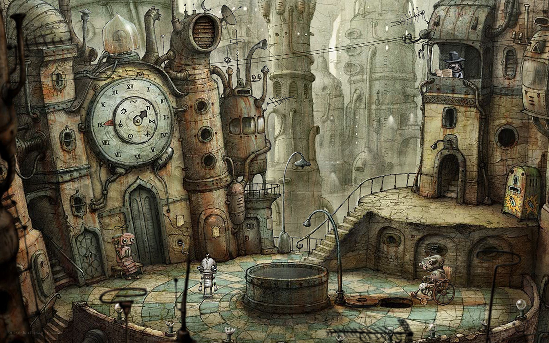 steampunk city scene