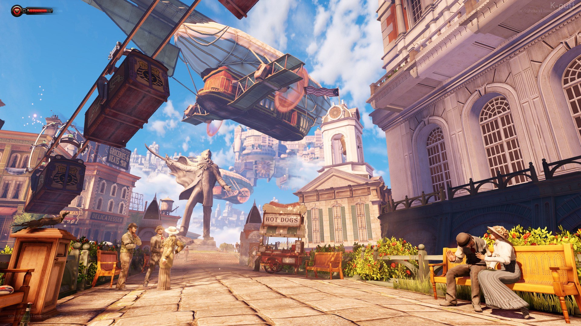 Steampunk city square scene