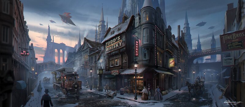 Steampunk City Street — Gray