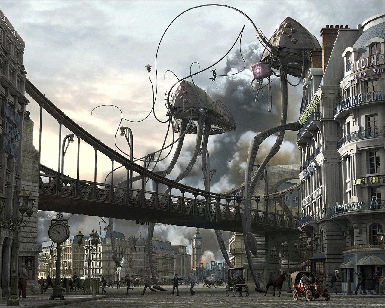 Steampunk city under attack