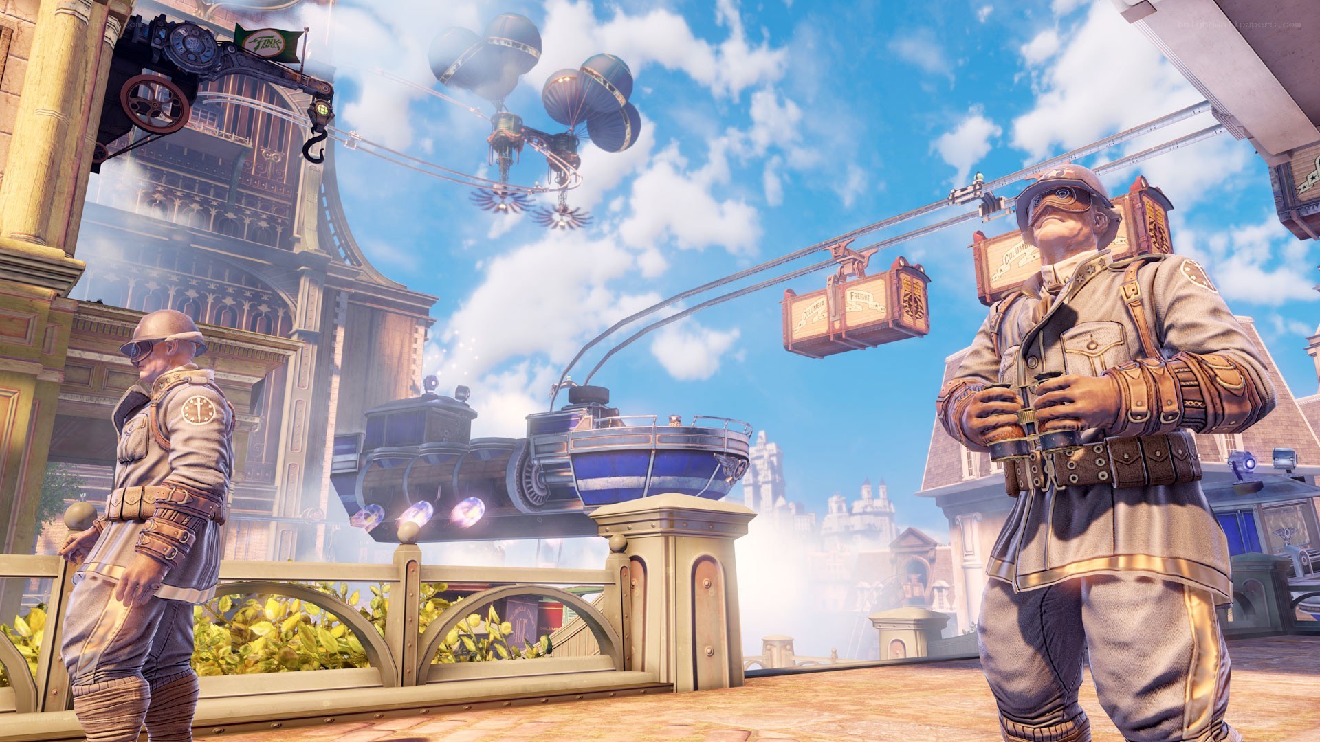 steampunk city with airships