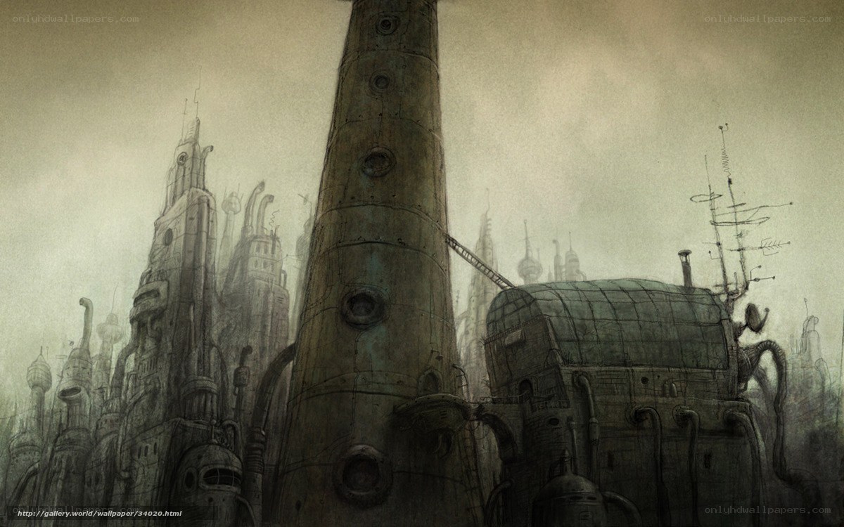 steampunk cityscape artwork