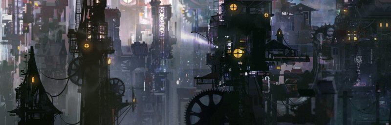 Steampunk Cityscape — Black