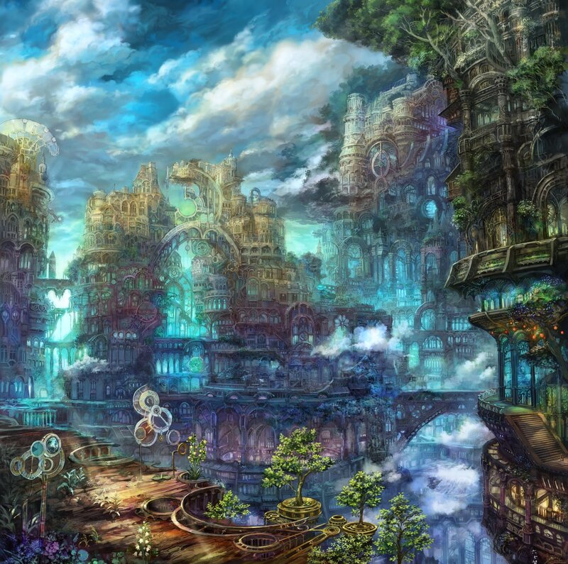 Steampunk Cityscape — Blue, Dramatic