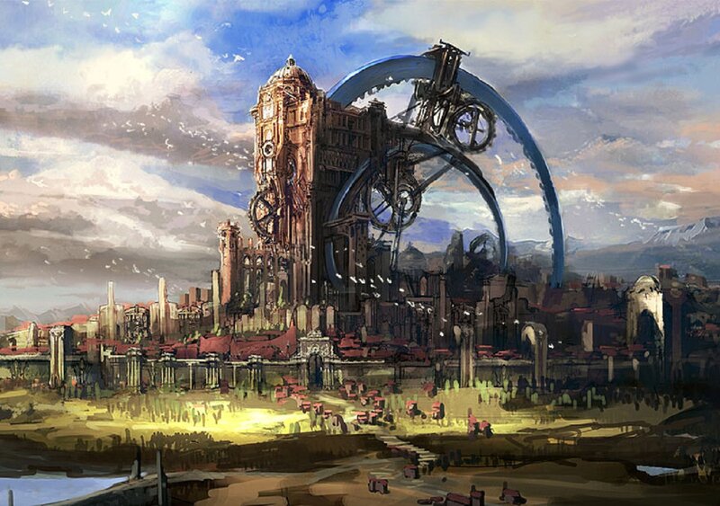 Steampunk Cityscape — Blue