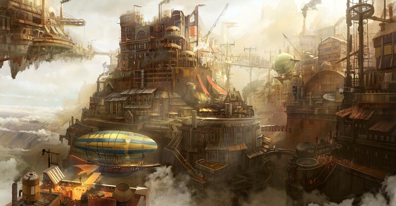Steampunk Cityscape — Brown
