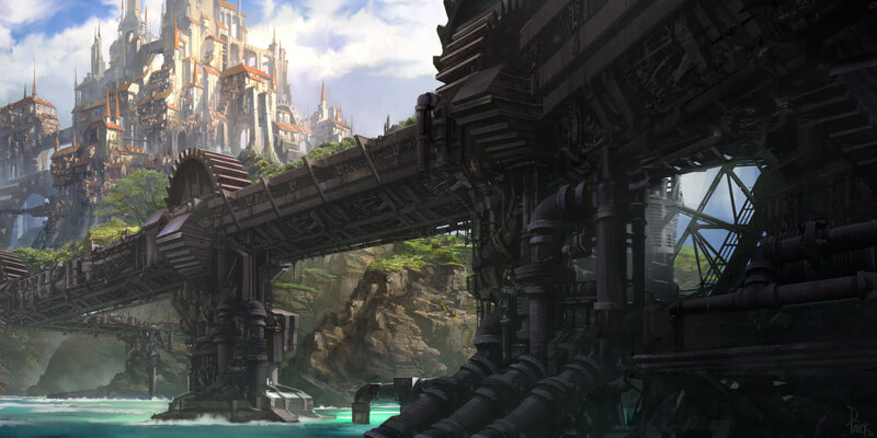 Steampunk Cityscape — Gray, Dramatic, Afternoon
