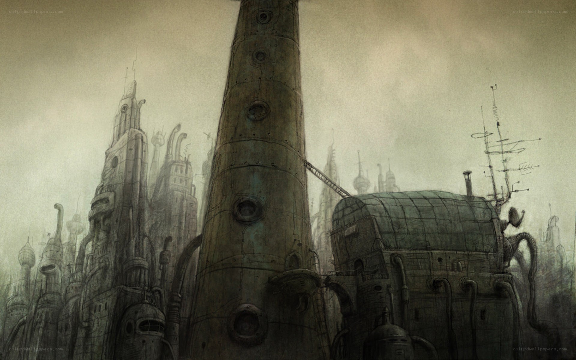 steampunk cityscape illustration