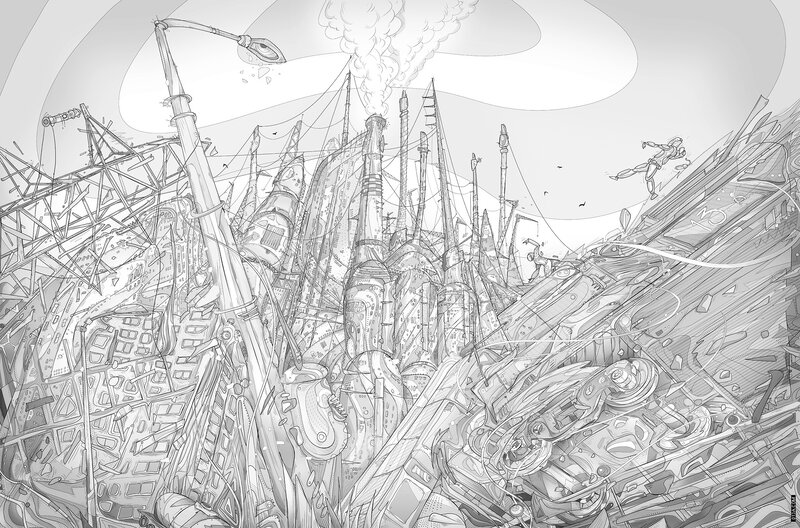 steampunk cityscape illustration