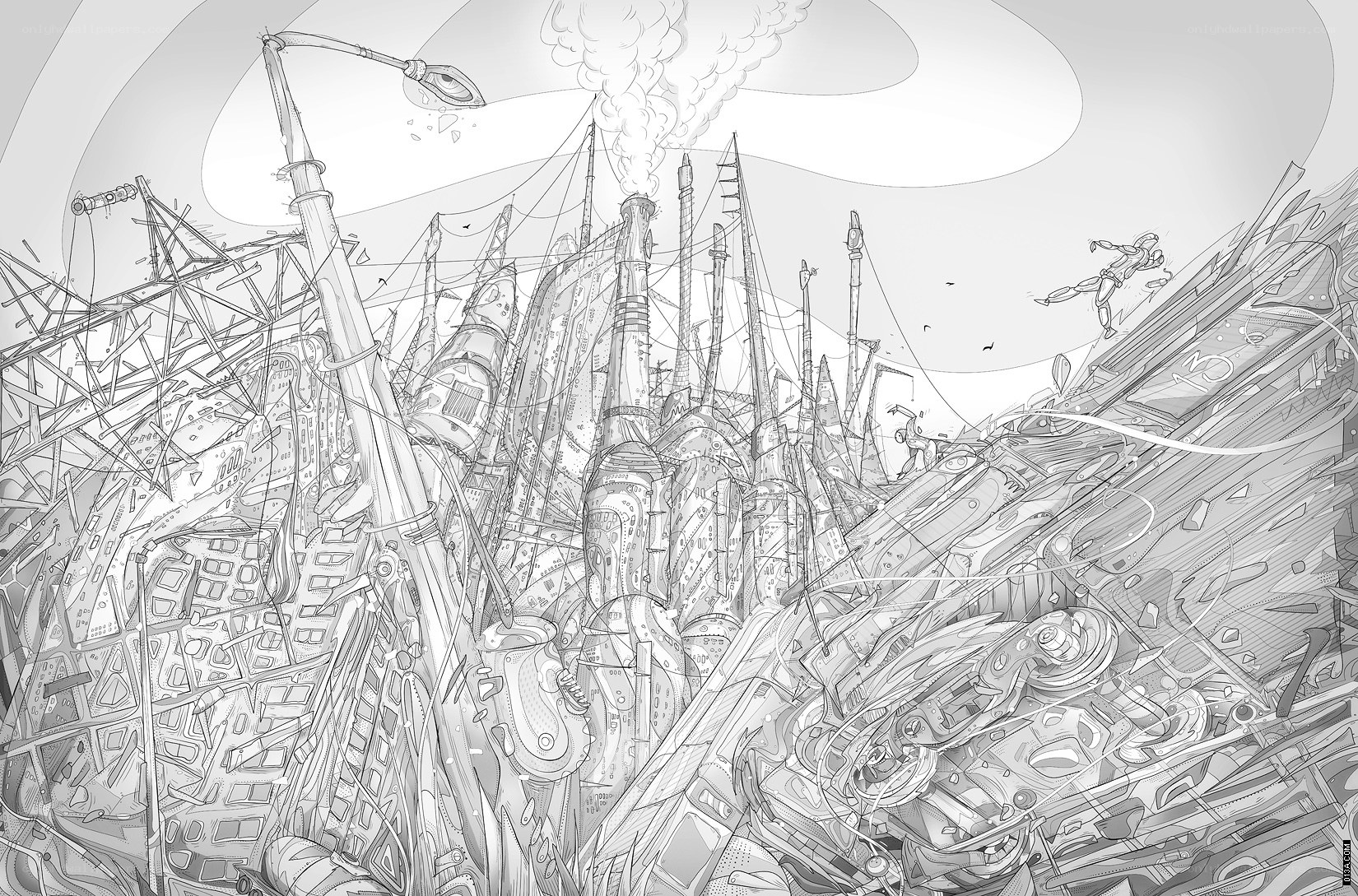 steampunk cityscape illustration