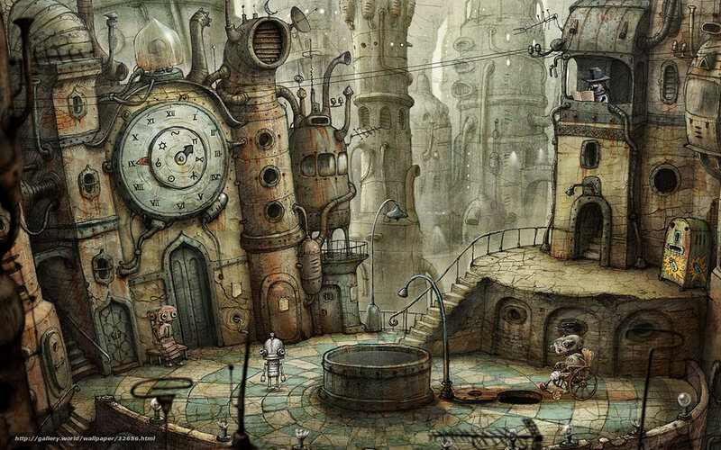 steampunk cityscape illustration