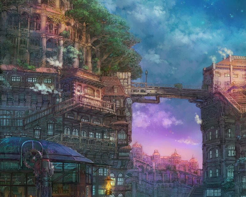 Steampunk Cityscape — Purple