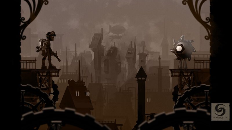 steampunk cityscape scene
