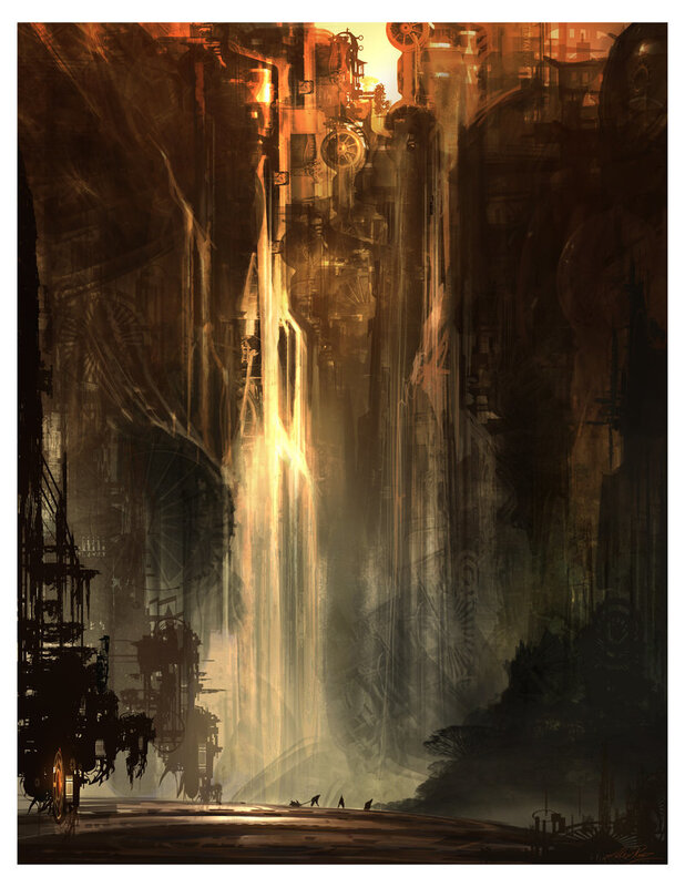 steampunk cityscape with light