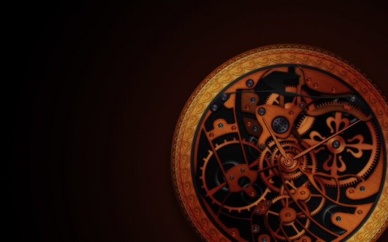 Steampunk Clock Mechanism — Brown, Dramatic, Digital Art, Gears, Cogs, Ornate Frame