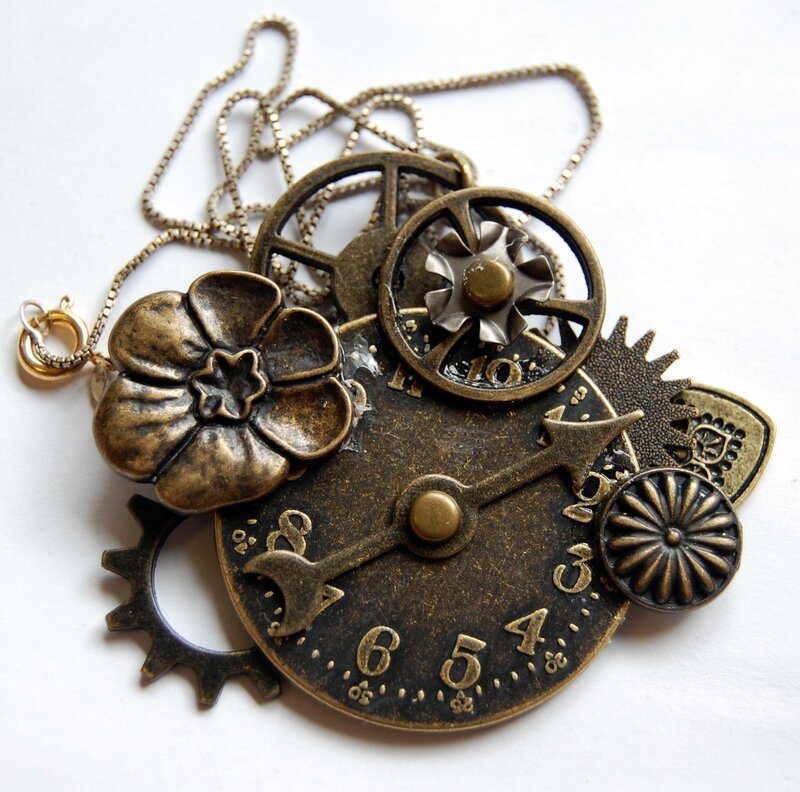 Steampunk Clock Pendant — Bronze