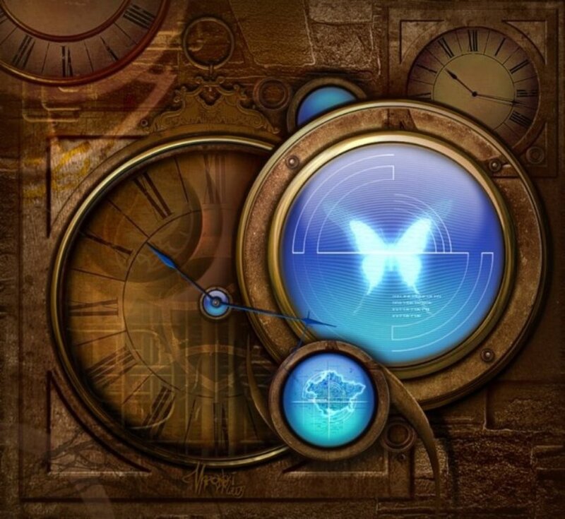 Steampunk clock with glowing butterfly