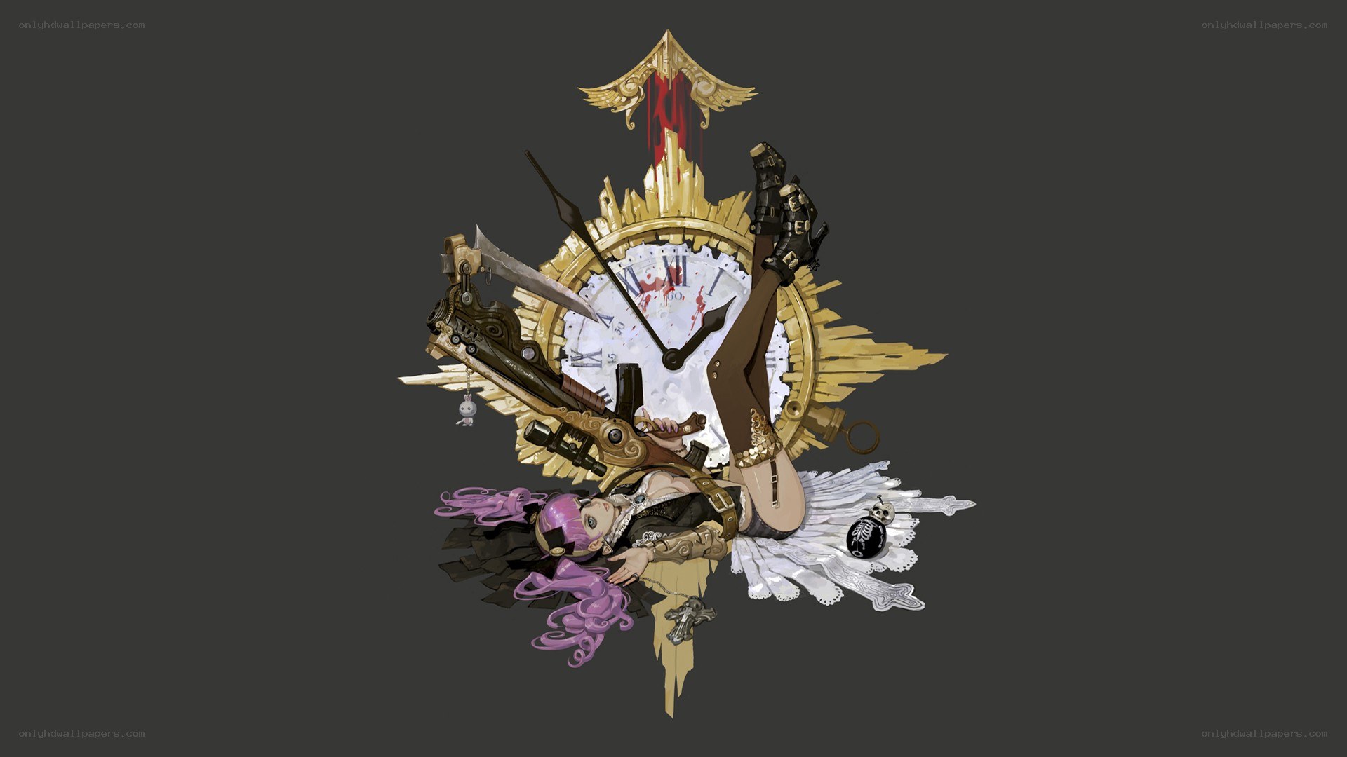 steampunk clock with weaponized figure