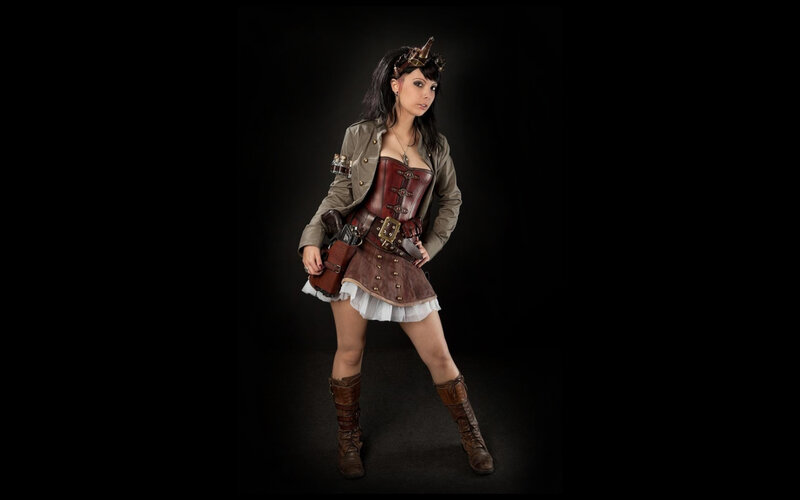 steampunk cosplayer in costume
