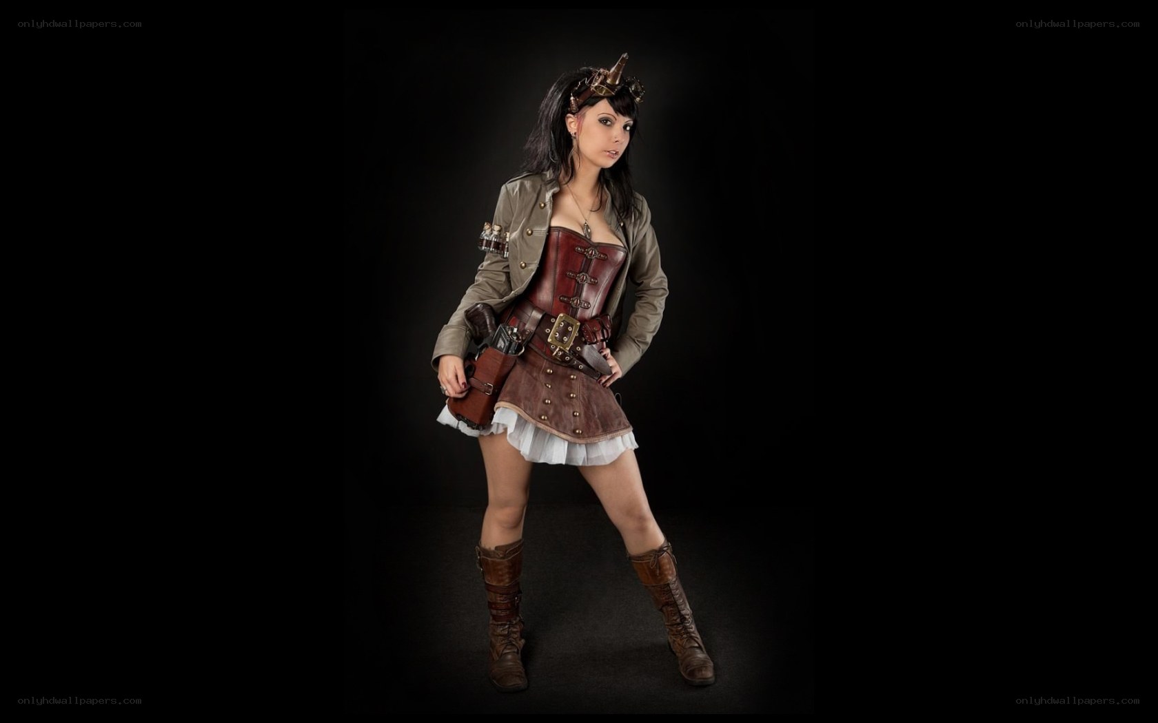 steampunk cosplayer in costume