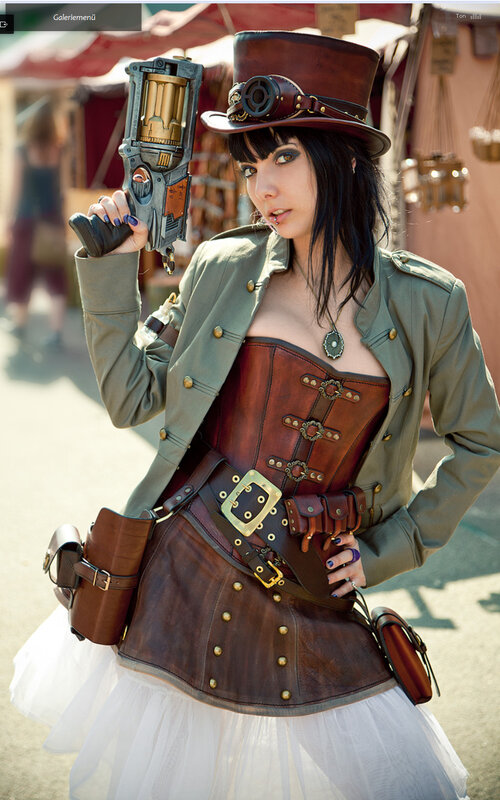 Steampunk cosplayer with weapon