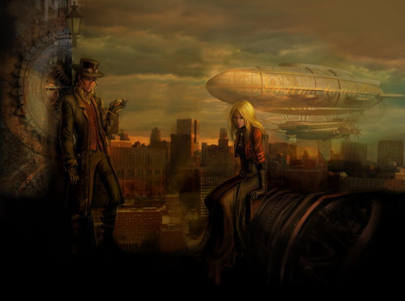 Steampunk Couple on Rooftop