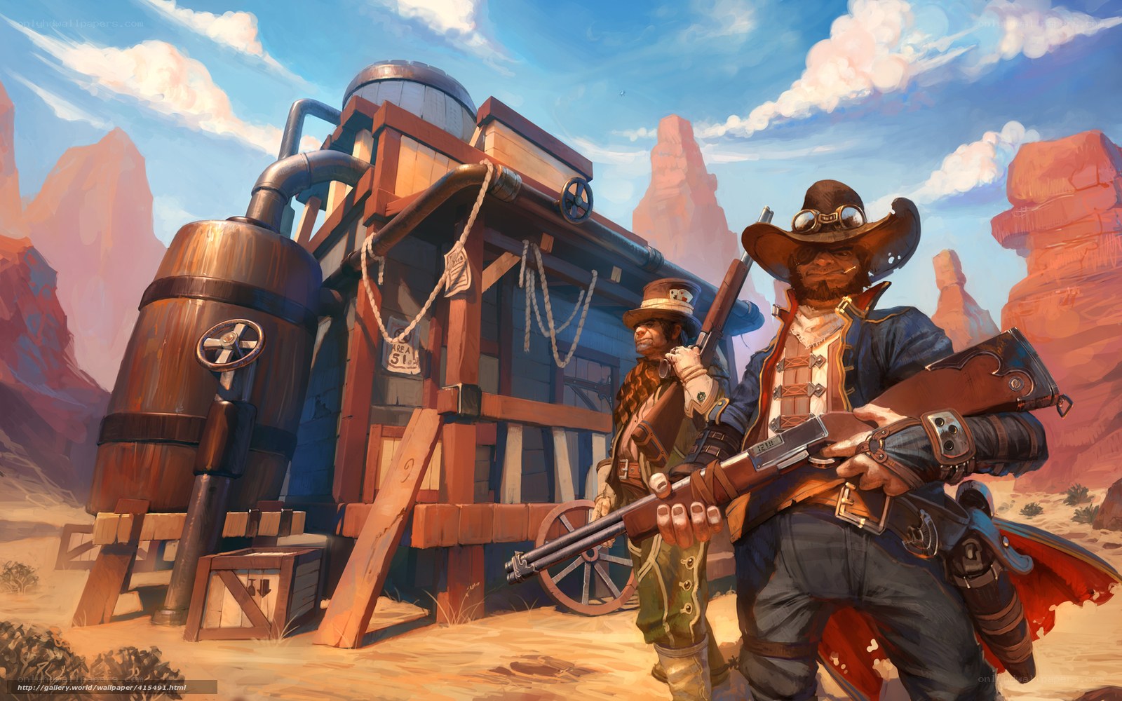 Steampunk cowboys in desert