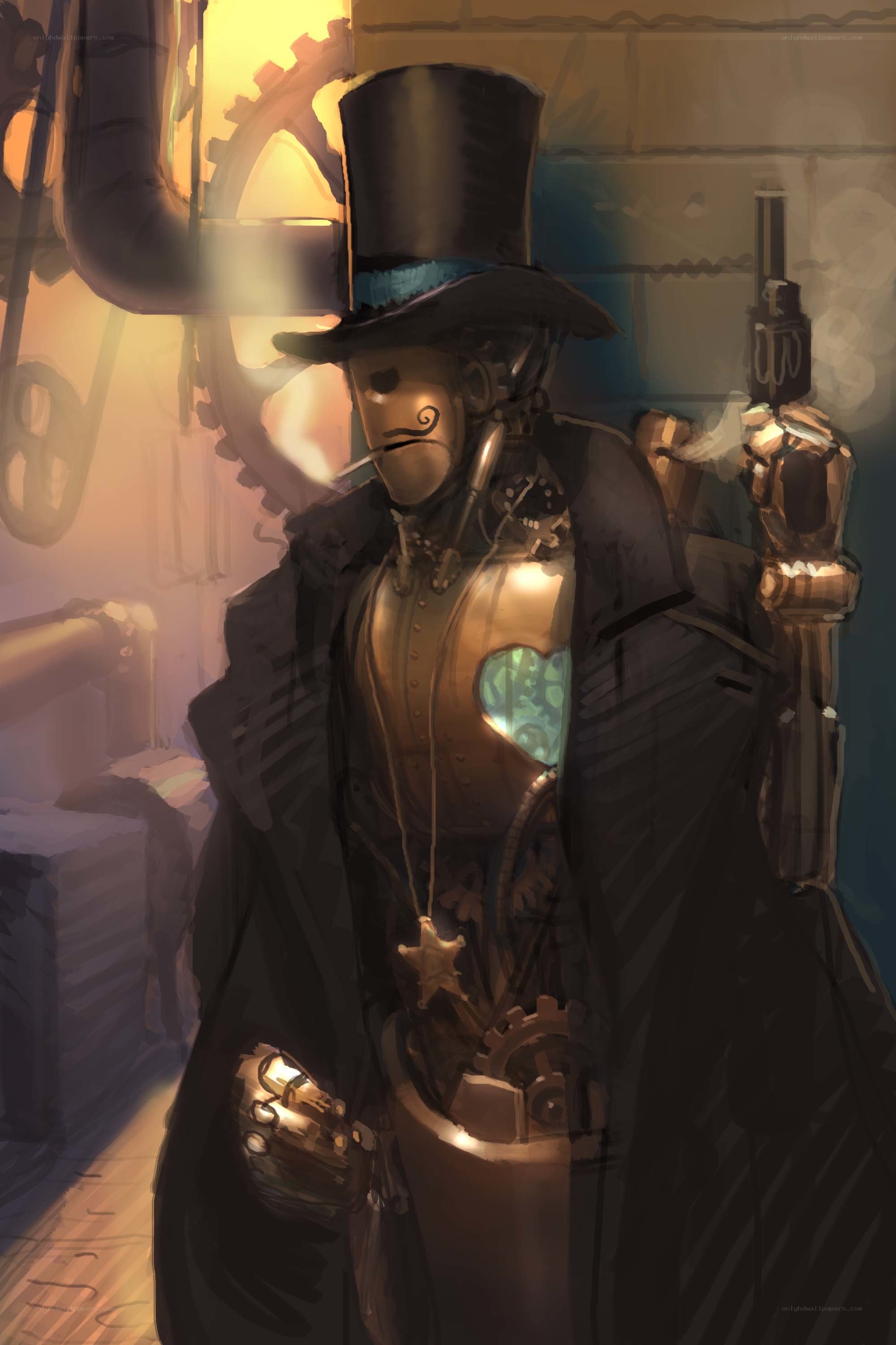 steampunk cyborg with revolver