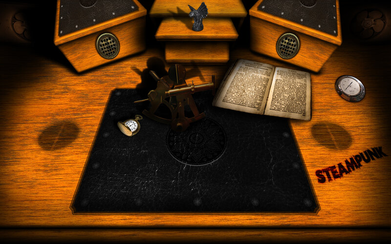Steampunk desk with instruments