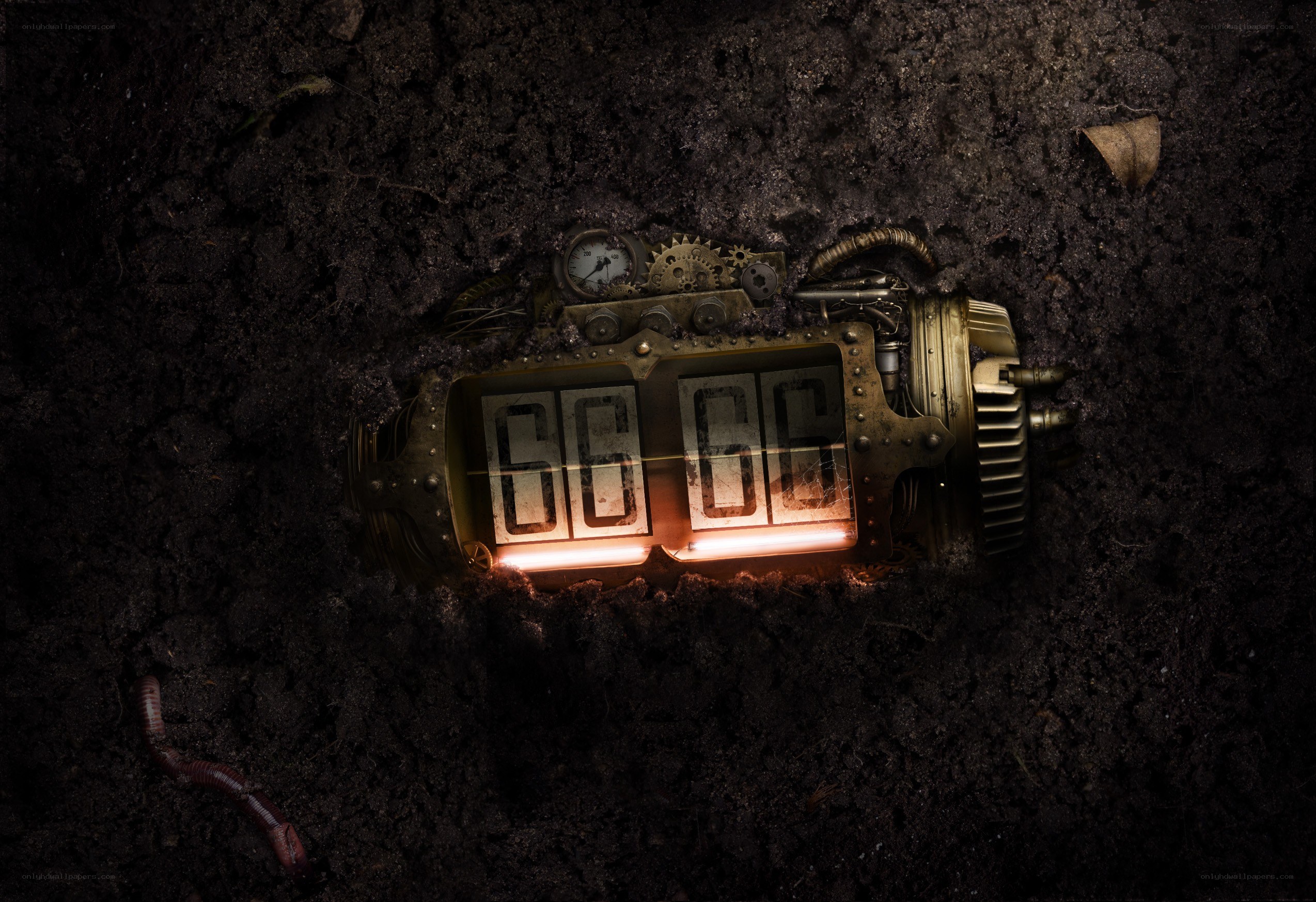 Steampunk device buried in soil
