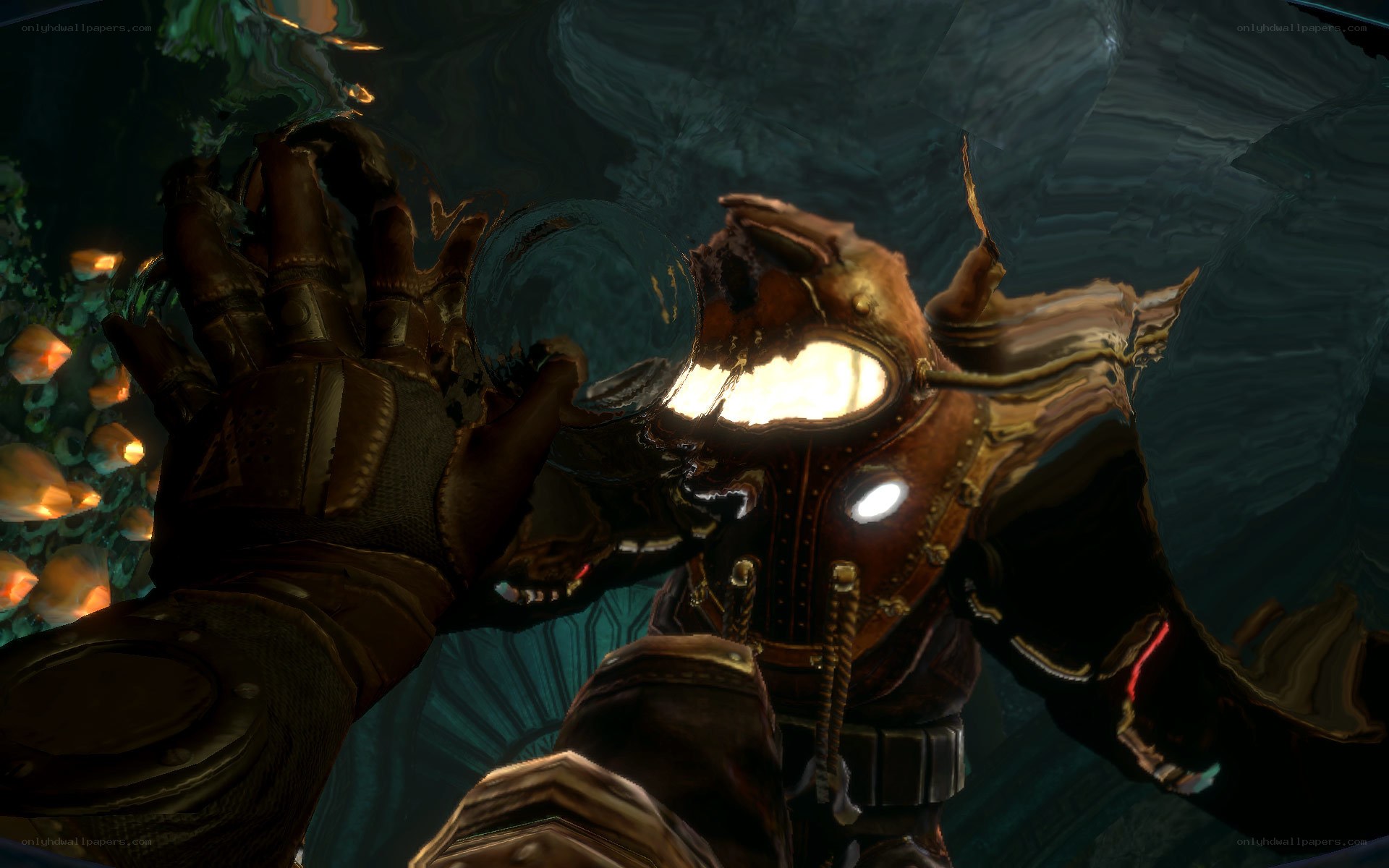 steampunk diver in dark waters