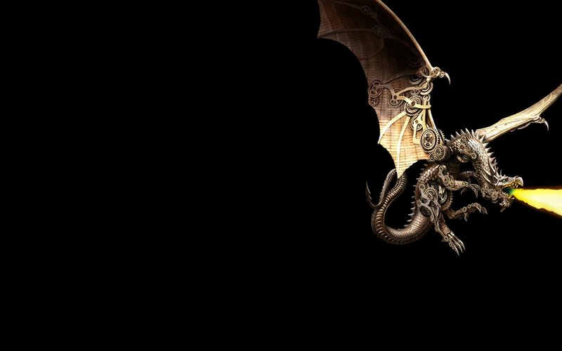 steampunk dragon in flight