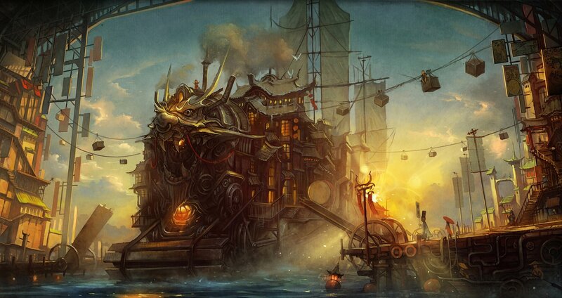 steampunk dragon ship