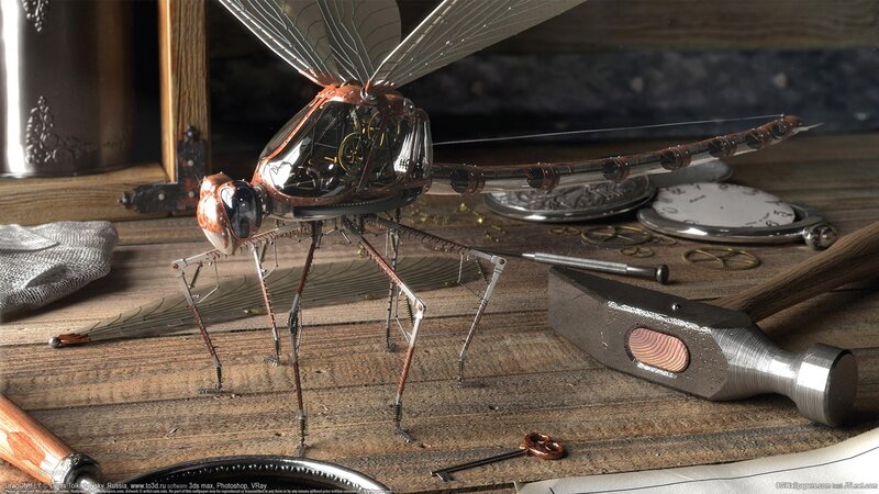 Steampunk Dragonfly Model — Brown, Detailed