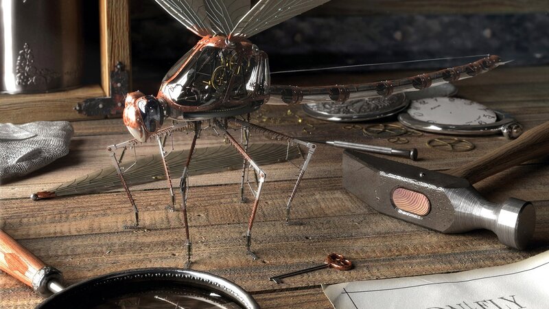 Steampunk Dragonfly Model — Brown, Dramatic, 3d Render