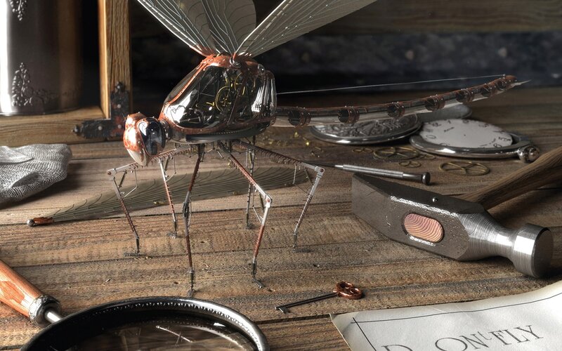 Steampunk Dragonfly Model — Brown, Dramatic, 3d Render, Tools