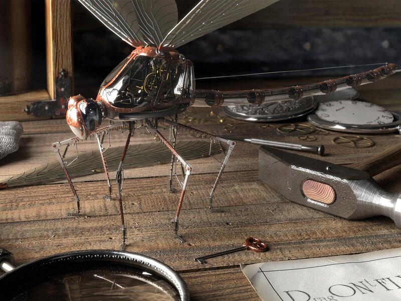 Steampunk Dragonfly Model — Brown, Dramatic