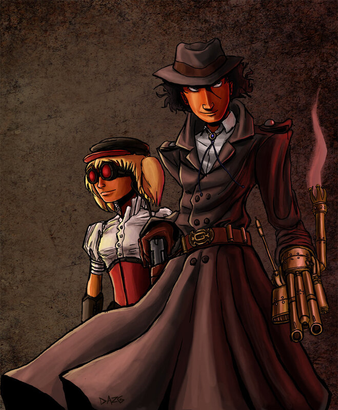 Steampunk duo with goggles