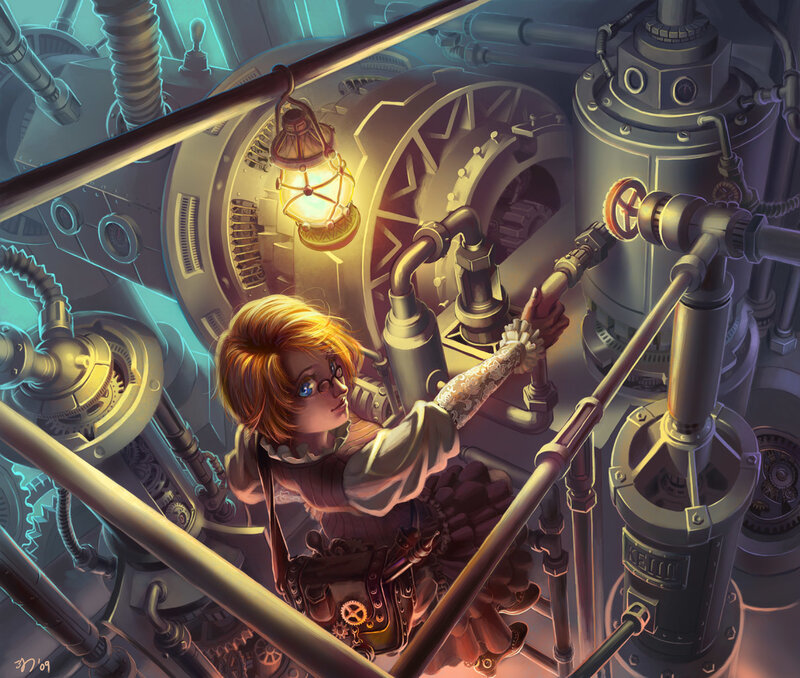 Steampunk engineer at work