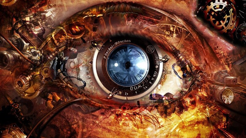 steampunk eye with camera lens
