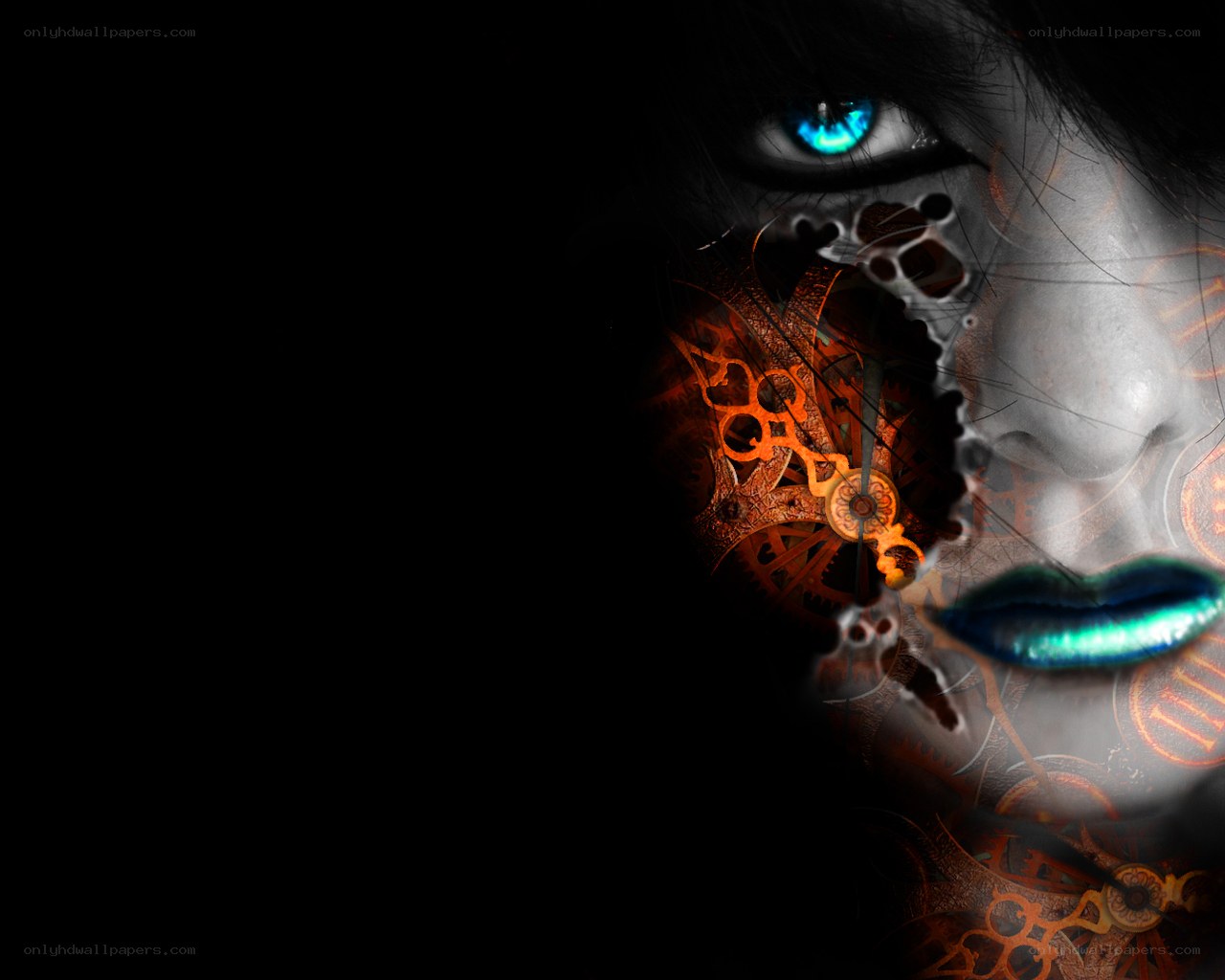 steampunk face with glowing eyes