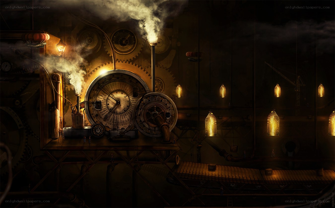 steampunk factory interior