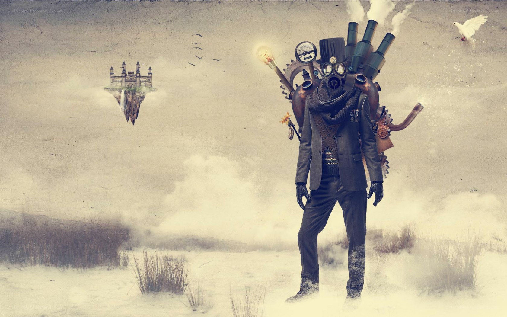steampunk figure in wasteland